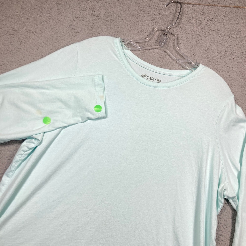 Cato Long Sleeve Top Women 22/24W Mint Green Cotton Modal Basic Tee STAIN